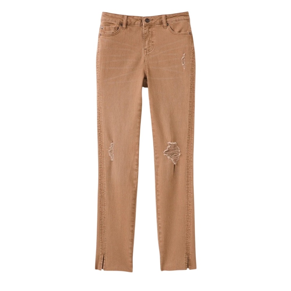 Good Hart Womens Sandstone High Rise Jean Size 12 Camel Tan Distressed Split Hem